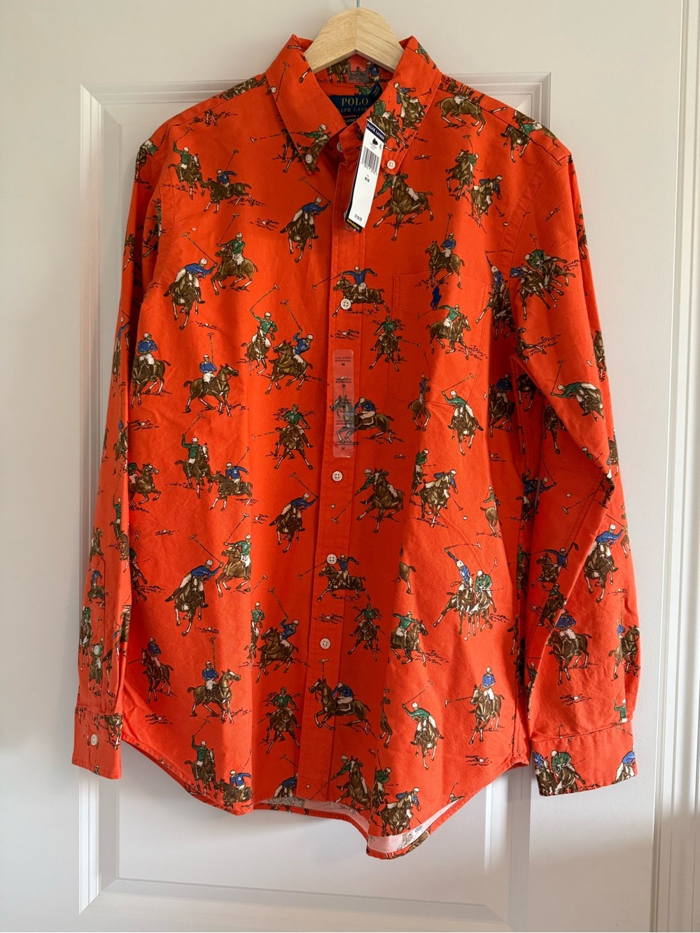 Polo Ralph Lauren Orange Polo Match Oxford Shirt Men's M Polo Players Equestrian